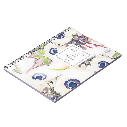 水彩画の名前のLastnameの白い花のノート ノートブック (左側)