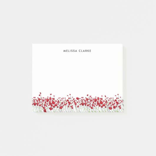 水彩画の名前入りな赤いケシの春の花柄 ポストイット (正面)