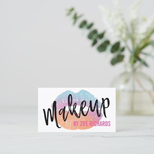 水彩画の唇|のショッキングピンクのメーキャップアーティスト 名刺 (スタンド正面)