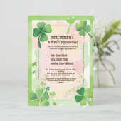 水彩画の四葉のクローバー シャムロック セントパトリックデー 招待状 (スタンド正面)