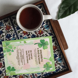 水彩画の四葉のクローバー シャムロック セントパトリックデー 招待状