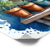 水彩画の地中海の窓辺の海岸の町 ポスター (角)