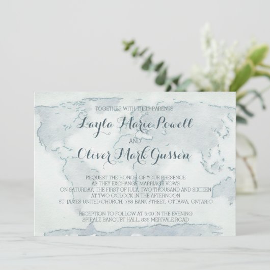 水彩画の地図の結婚式招待状 招待状 (スタンド正面)
