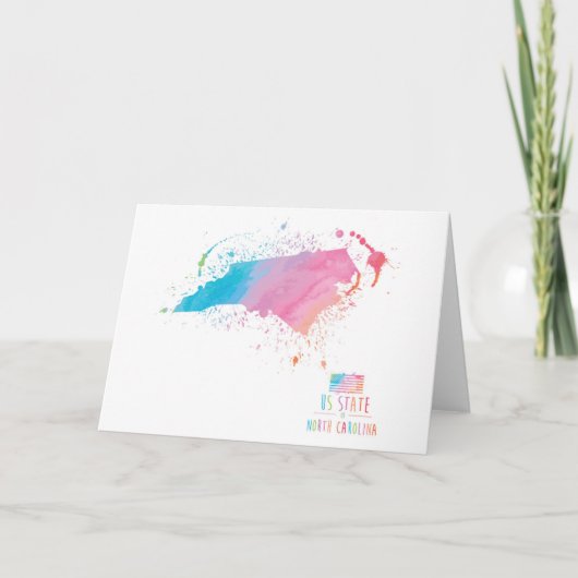 水彩画の地図|ノースカロライナ カード (正面)