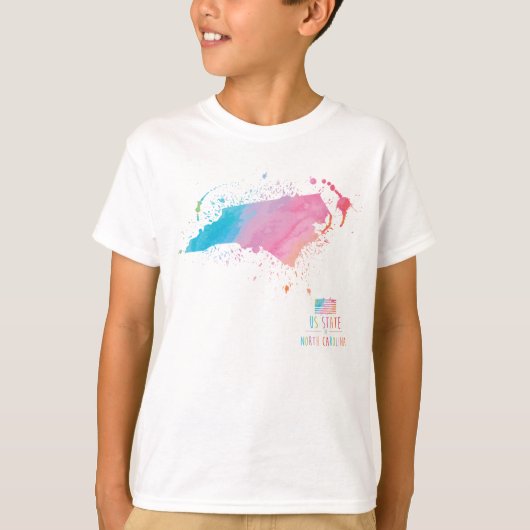 水彩画の地図|ノースカロライナ Tシャツ (正面)