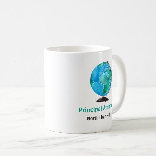 水彩画の地球のパーソナライズな学校長 コーヒーマグカップ (正面右)