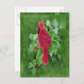 水彩画の基本的な鳥のヒイラギの果実のクリスマス シーズンポストカード (正面/裏面)