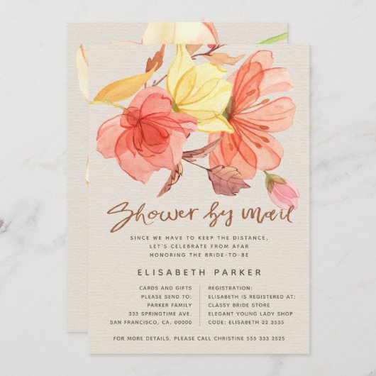 水彩画の変更フローラシャワー 招待状 (正面/裏面)