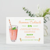 水彩画の夏のカクテルパーティー 招待状 (スタンド正面)