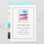 水彩画の夏のビーチウェディングフォト セーブザデート (正面/裏面)