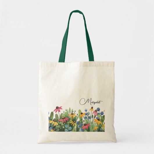 水彩画の夏のワイルドフラワーにふんだんに名前をつけて トートバッグ (正面)