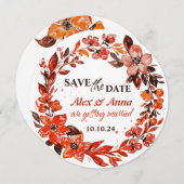 水彩画の夕焼けと花のSave the Dateカード 招待状 (正面/裏面)
