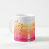 水彩画の夕焼けの木 コーヒーマグカップ (正面左)