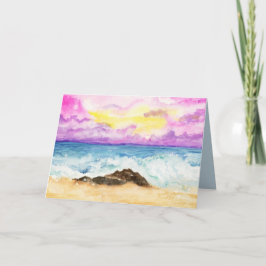 水彩画の夕焼けの波打ち際 カード