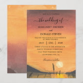 水彩画の夕焼けの納屋の結婚式招待状 招待状 (正面/裏面)