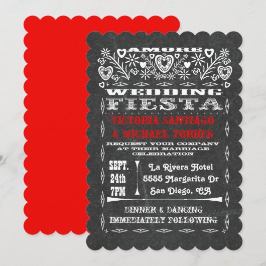 水彩画の夕焼け メキシコの結婚式 紙の装飾ピカド 招待状 (正面/裏面)