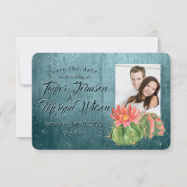 水彩画の多肉植物の写真 ティール セーブ・ザ・デート 招待状