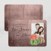 水彩画の多肉植物の写真 ピンクの背景に日付を保存 招待状 (正面/裏面)