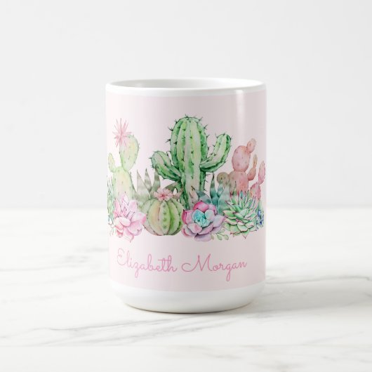 水彩画の多肉植物エレガンス コーヒーマグカップ (中央)