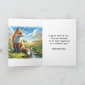 水彩画の大人 赤いキツネの小川の誕生日カード カード (内部)