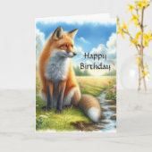 水彩画の大人 赤いキツネの小川の誕生日カード カード (黄色い花)