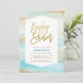 水彩画の大理石の男の赤ちゃんのシャワーの招待状 招待状 (スタンド正面)