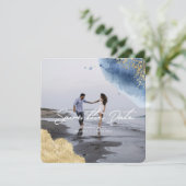 水彩画の天の海の写真を使ったSave the Date 招待状 (スタンド正面)