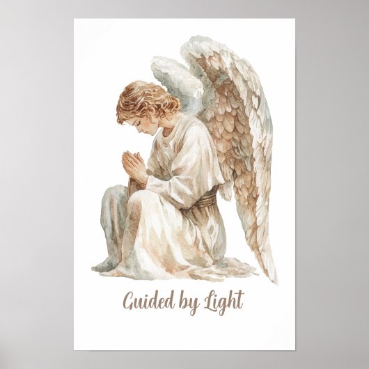 水彩画の天使の引用「Guided By Light」 ポスター (正面)