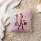 水彩画の女の子のパリかわいいピンクのエッフェル塔 クッション (ブランケット)