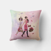 水彩画の女の子のパリかわいいピンクのエッフェル塔 クッション (裏面)