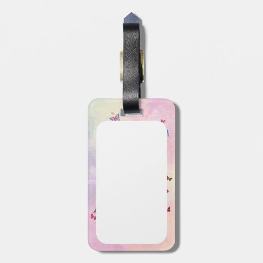 水彩画の女の子のパリかわいいピンクのエッフェル塔 ラゲッジタグ (裏面縦)