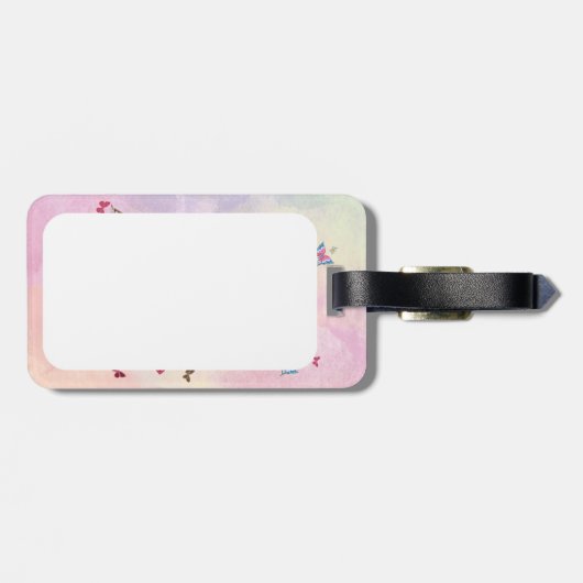 水彩画の女の子のパリかわいいピンクのエッフェル塔 ラゲッジタグ (裏面横)