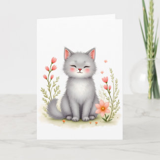 水彩画の子猫 かわいい花の猫 ブランケット カード