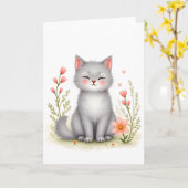 水彩画の子猫 かわいい花の猫 ブランケット カード (黄色い花)