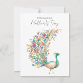 水彩画の孔雀と愛を込めて母の日に シーズンカード (正面)