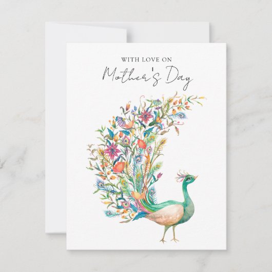 水彩画の孔雀と愛を込めて母の日に シーズンカード (正面)