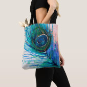 水彩画の孔雀の羽のトートバック トートバッグ (クローズアップ)