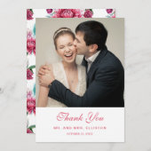 水彩画の孔雀及び赤い花柄|は感謝していしています サンキューカード (正面/裏面)