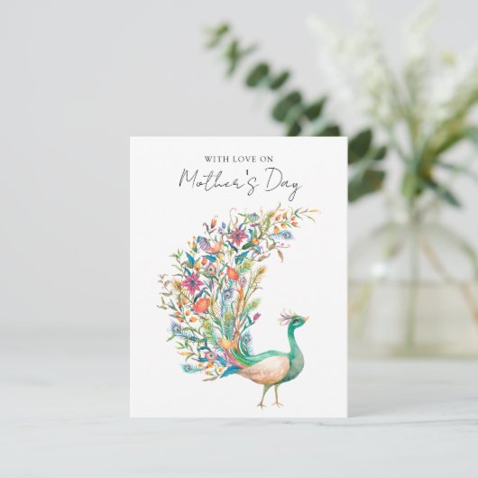 水彩画の孔雀 母の日に愛を込めて シーズンカード (スタンド正面)