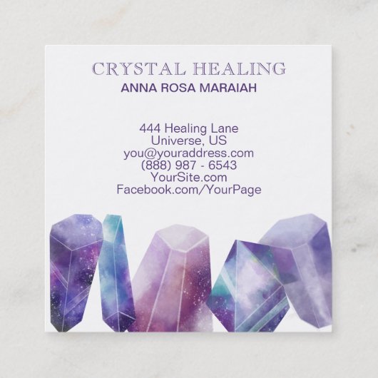*水彩画の宝石の宇宙の宝石用原石の宇宙水晶 スクエア名刺 (裏面)