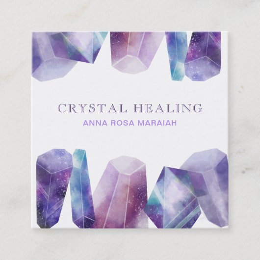 *水彩画の宝石の宇宙の宝石用原石の宇宙水晶 スクエア名刺 (正面)