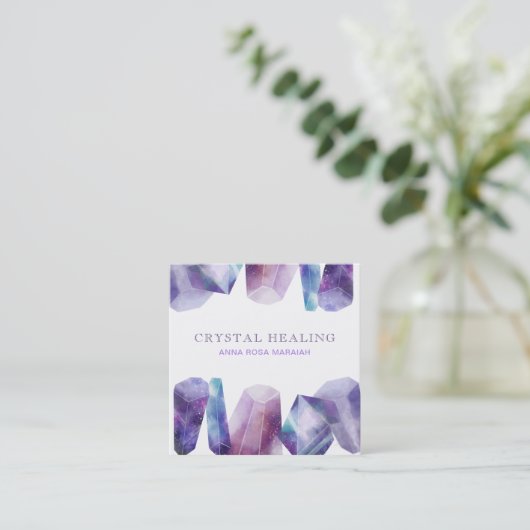 *水彩画の宝石の宇宙の宝石用原石の宇宙水晶 スクエア名刺 (スタンド正面)