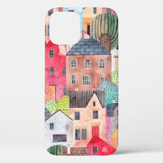 水彩画の家々を使った抽象的なシームレスパターン Case-Mate iPhoneケース (裏面)