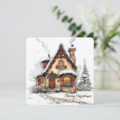 水彩画の家のカスタマイズできるクリスマスカード シーズンカード (スタンド正面)