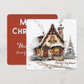 水彩画の家のカスタマイズできるクリスマスカード シーズンカード (正面/裏面)