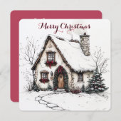 水彩画の家のカスタマイズ可能なクリスマスカード シーズンカード (正面/裏面)