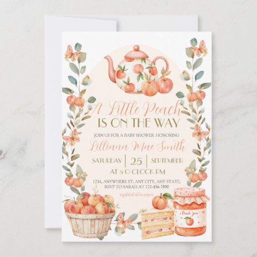 『水彩画の小さなピーチがやってくる』 招待状 (正面)
