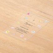 水彩画の小さな花 洗礼 アクリル招待状 (レイダウン)