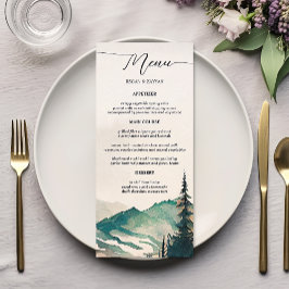 水彩画の山々と松林のウェディング メニュー