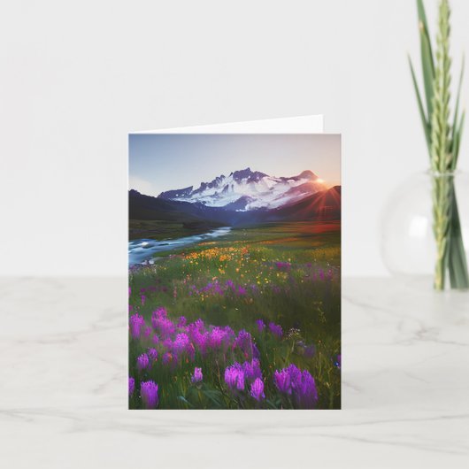 水彩画の山と花　カスタマイズ可能 カード (正面)